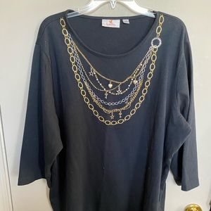 Quacker Factory 2X black pullover decorated neck